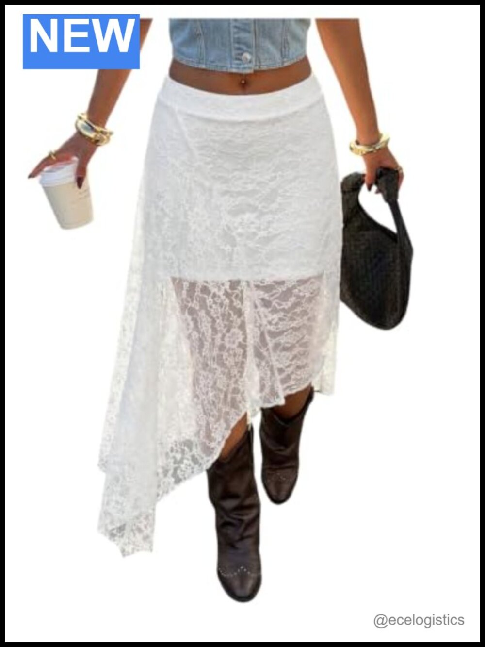 Women's Y2k Floral Lace Midi Skirt Asymmetrical Low Waist